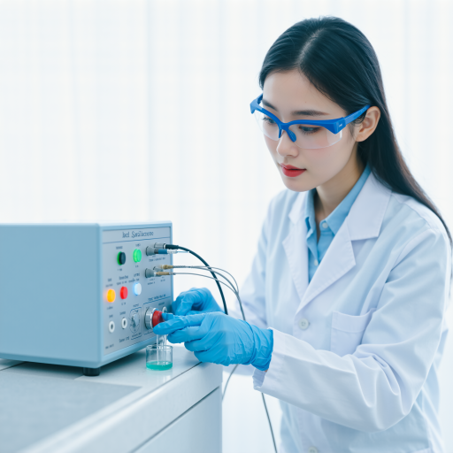 三十五岁左右女性工程师头像，穿白色实验服，白色背景，专业工作形象